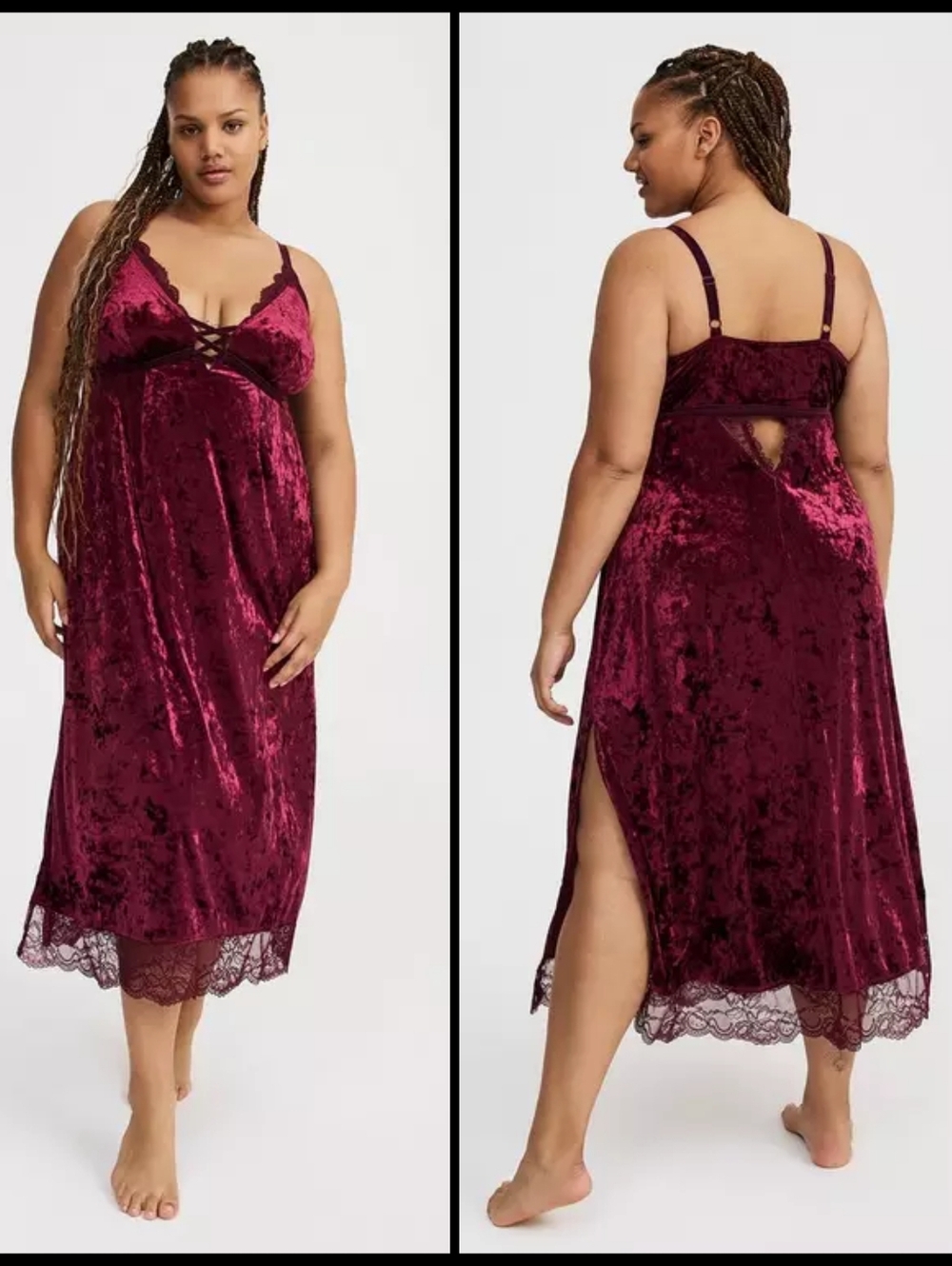 TORRID 4X Velour Lingerie Maxi Slip Dress Double Slit Night Gown